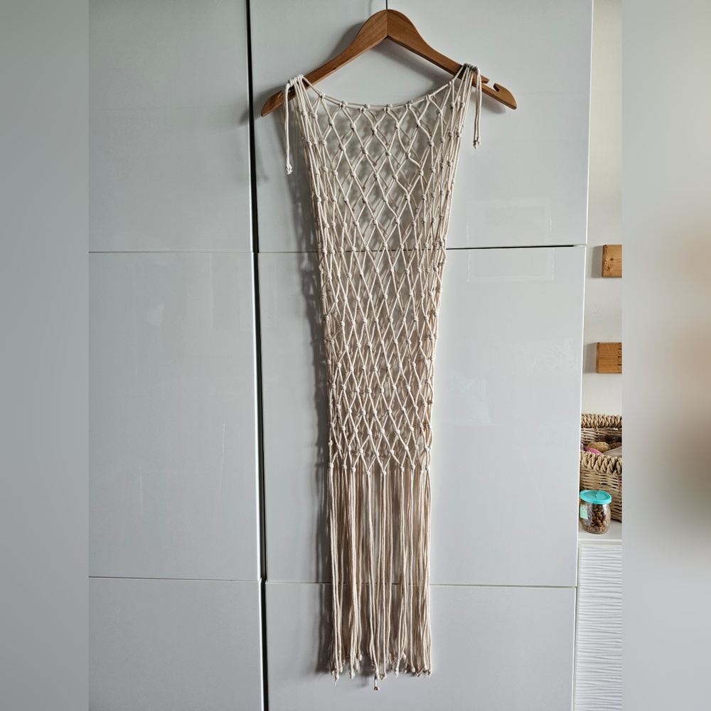 NEW Cream Bohemian Macrame ROPE NET DRESS - Picture 8 of 12